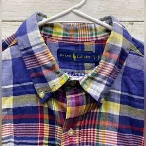 Polo Ralph Lauren Plaid Linen Colorful Mens button Long Sleeve Shirt Large